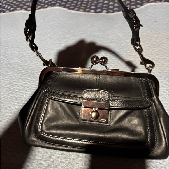 Coach Handbags - Coach Kisslock small Black Leather Handbag